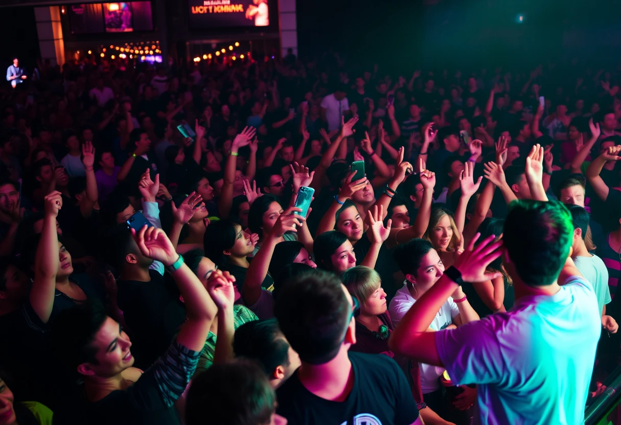 Event photography, concert crowd, dynamic lighting